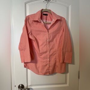 #202 Lands End Floral Print 3/4 Slit Sleeve No Iron Pinpoint Oxford shirt Sz 10